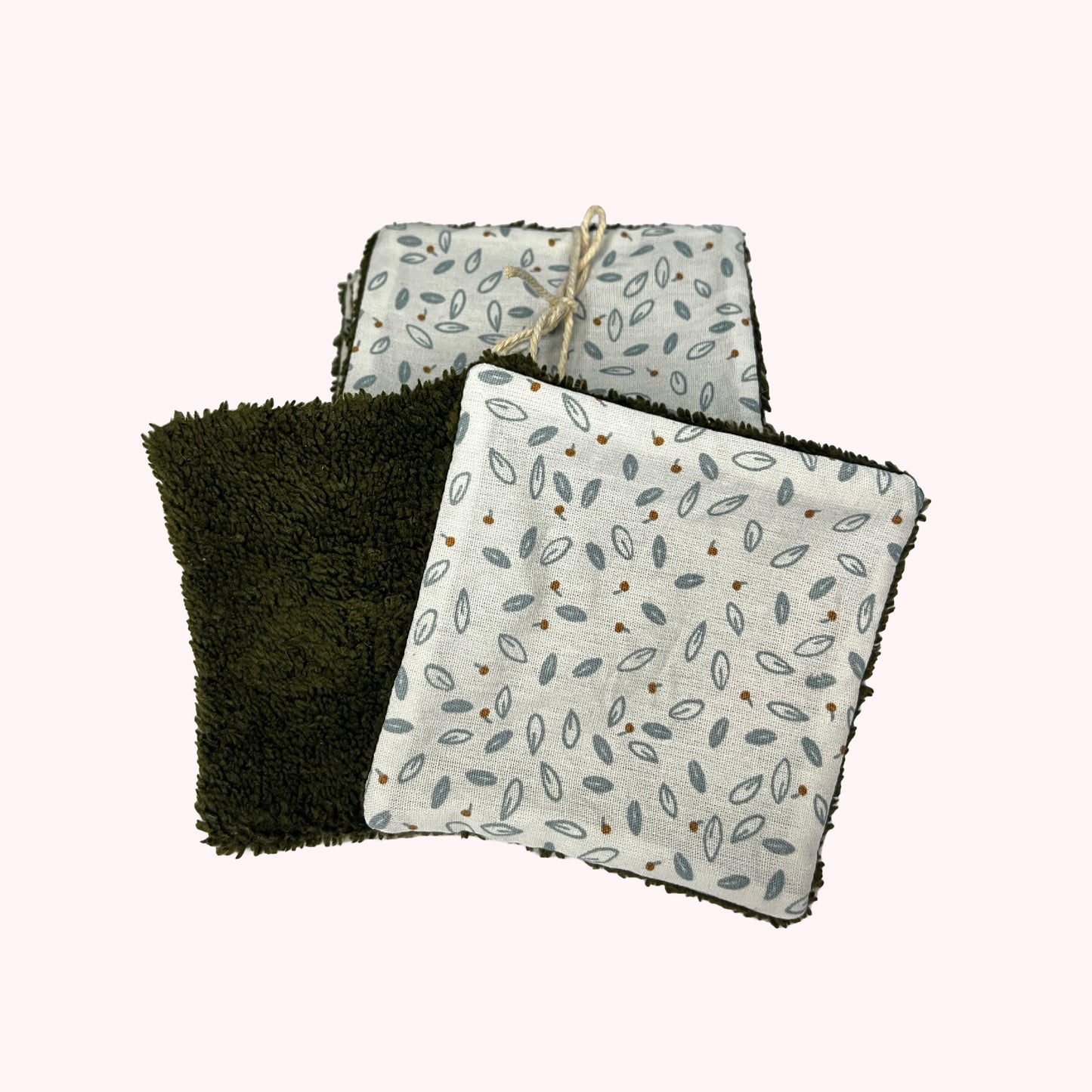 Lot de 10 cotons réutilisables à feuilles vertes